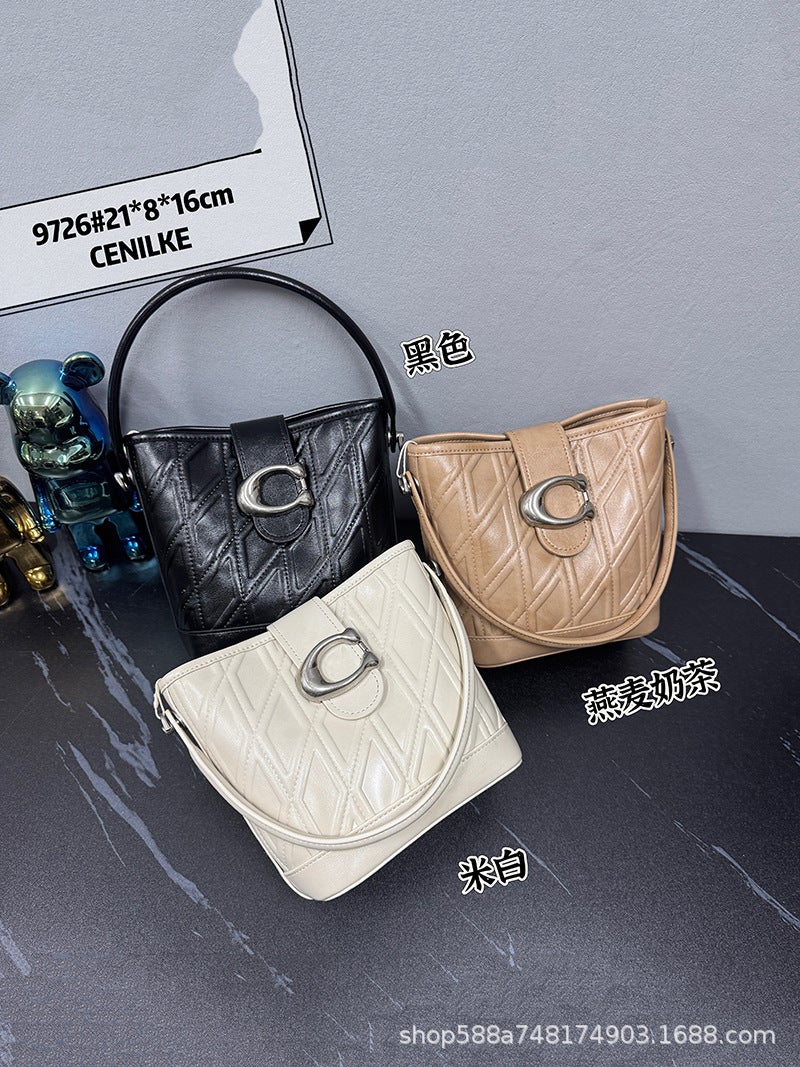 Fashion Genuine Leather Bucket Bag Women'S High-End Niche Crossbody Bag All-Match Commuter Shoulder Handbag - Image 2