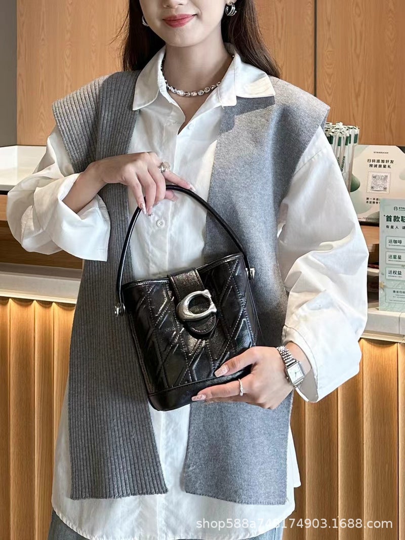 Fashion Genuine Leather Bucket Bag Women'S High-End Niche Crossbody Bag All-Match Commuter Shoulder Handbag - Image 5