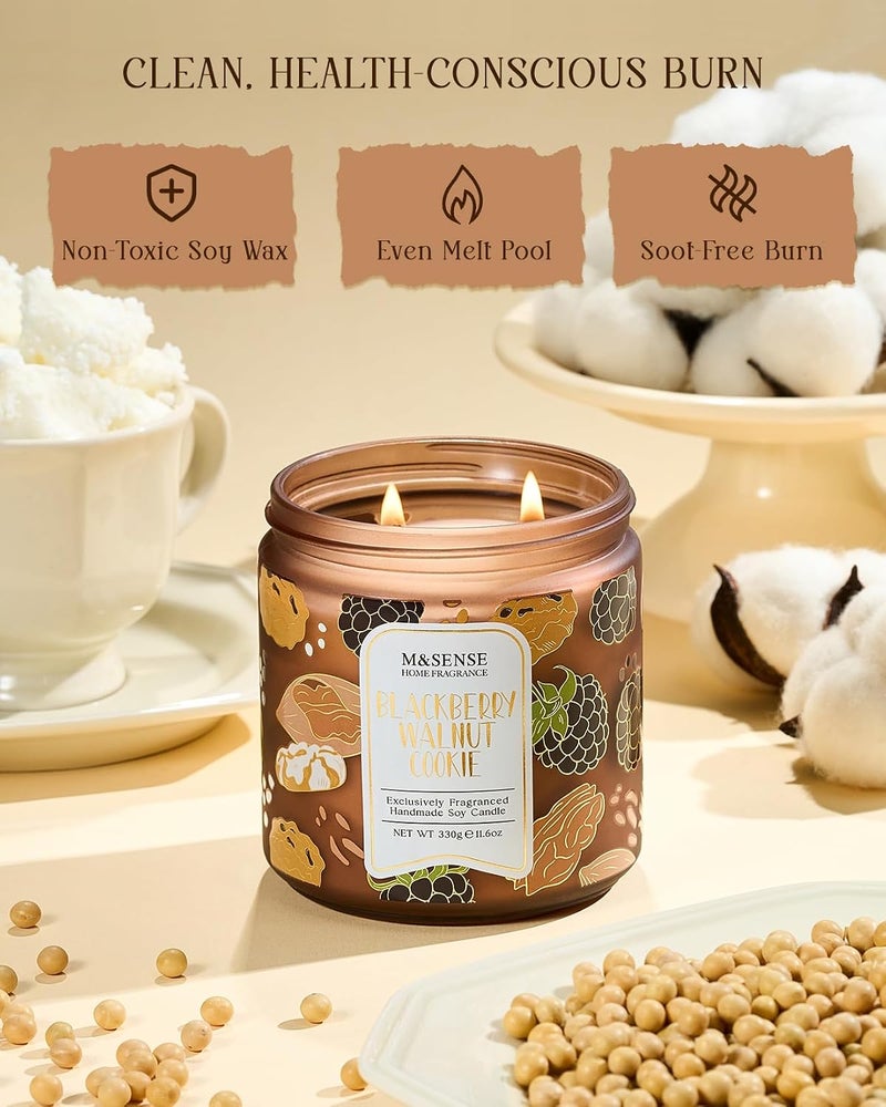 إم آند سينس معطر شمعة M&SENSE بنكهة بسكويت التوت الأسود والجوز، وزن 11.6 أو��صة، مصنوع من شمع صويا طبيعي غير سام، شمعة بخيطين، تدوم حتى 70 ساعة، هدية مناسبة لزينة المنزل والرجال. - Image 5