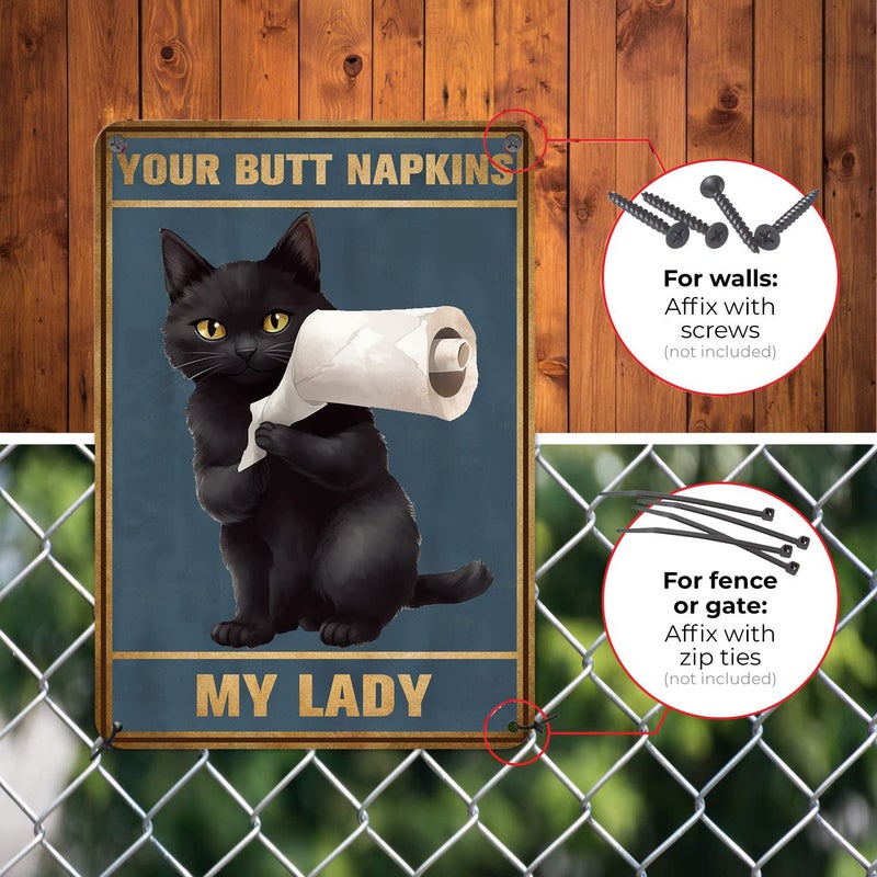 HYBLOM Funny Bathroom Artwork for Wall Art Decor Your Butt Napkins My Lady Black Cat Metal Tin Sign 12x8 Inches - Image 2