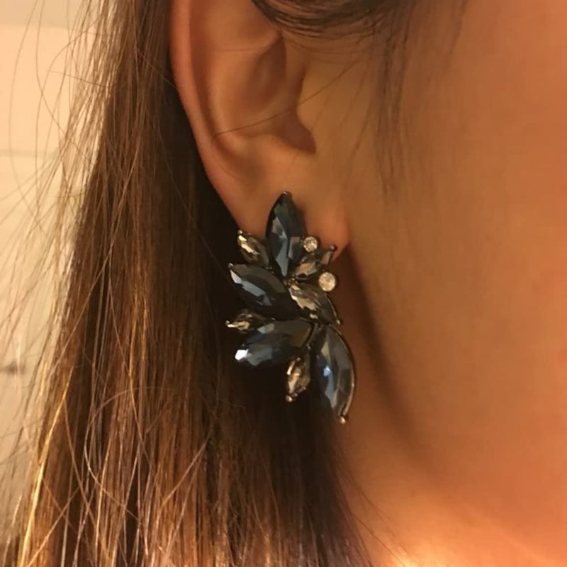 CSIYANJRY99 Glitter Rhinestone Statement Earrings for Women Fashion Bling Colorful Crystal Cluster Drop Dangle Earrings for Women (J-Black) - Image 2
