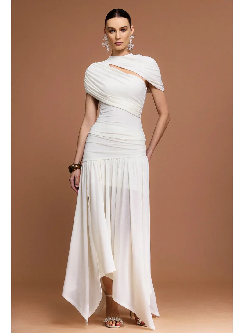 Bella Barnett Fresco Short Sleeves Asymmetric Folds Top And Skirt Two-Piece Set