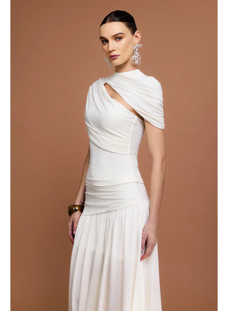 Bella Barnett Fresco Short Sleeves Asymmetric Folds Top And Skirt Two-Piece Set