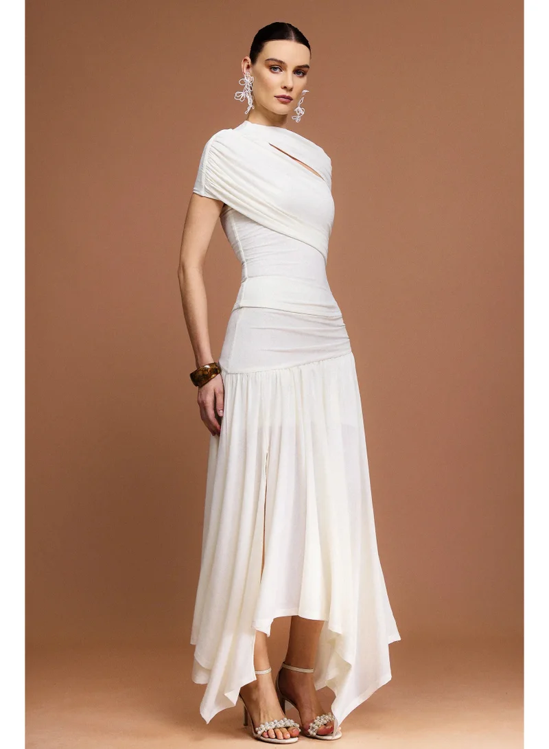 Bella Barnett Fresco Short Sleeves Asymmetric Folds Top And Skirt Two-Piece Set