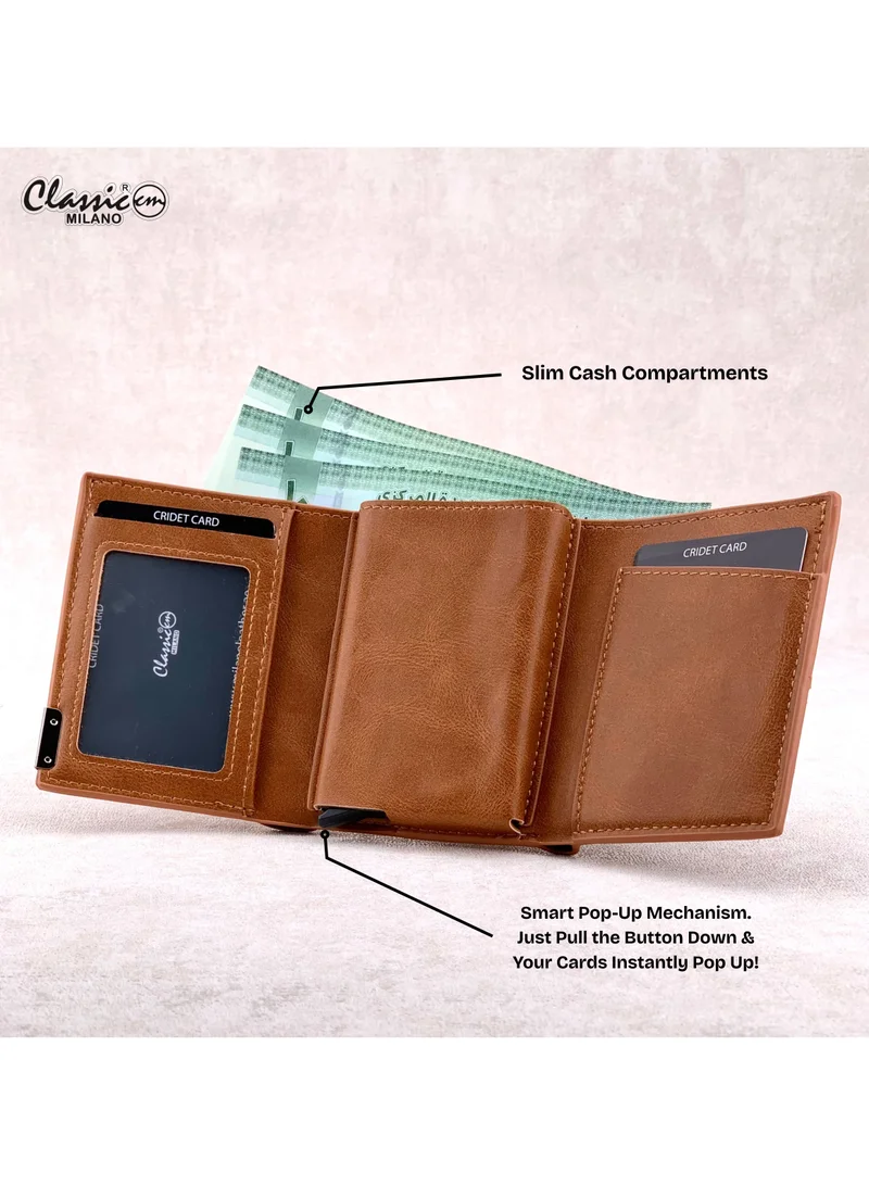 Classic Milano Tan (K1802-G056) Classic Milano RFID Blocking Faux Leather Wallet for Men and Women | Card Holder Wallet Pop-up, Credit Card Holder for Men | Wallet for Men & Women’s Card Wallet for Men | Best Price UAE