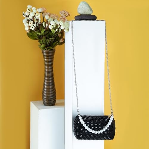 DOSYSO Evening Clutch Pearl Handle Handbags for Women Stylish Latest Girls Crossbody sling Bag with Chain strap Ladies Stone Purse for Party Wedding side Bag (BLACK) - Image 4