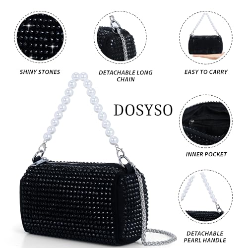 DOSYSO Evening Clutch Pearl Handle Handbags for Women Stylish Latest Girls Crossbody sling Bag with Chain strap Ladies Stone Purse for Party Wedding side Bag (BLACK) - Image 5