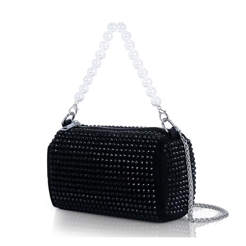 DOSYSO Evening Clutch Pearl Handle Handbags for Women Stylish Latest Girls Crossbody sling Bag with Chain strap Ladies Stone Purse for Party Wedding side Bag (BLACK) - Image 1