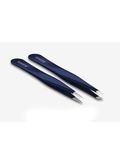 Suvorna Uvorna 4" Precision Aligned Professional Tweezers Color Sets With Premium Stainless Steel. One Sharp Pointed Pair And One Slant Tip Pair For Eyebrow Shaping. Great For Ingrown Hair. (Blue)  - Image 1