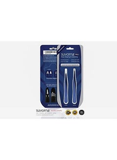 Suvorna Uvorna 4" Precision Aligned Professional Tweezers Color Sets With Premium Stainless Steel. One Sharp Pointed Pair And One Slant Tip Pair For Eyebrow Shaping. Great For Ingrown Hair. (Blue)  - Image 5
