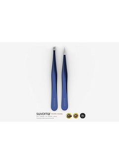 Suvorna Uvorna 4" Precision Aligned Professional Tweezers Color Sets With Premium Stainless Steel. One Sharp Pointed Pair And One Slant Tip Pair For Eyebrow Shaping. Great For Ingrown Hair. (Blue)  - Image 4