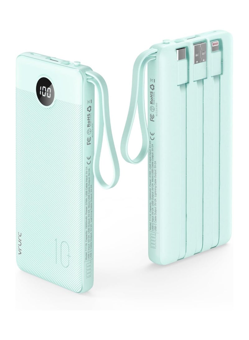 VRURC Portable Charger with Built-in Cables, 10000mAh LED Display USB C Power Bank - Image 1
