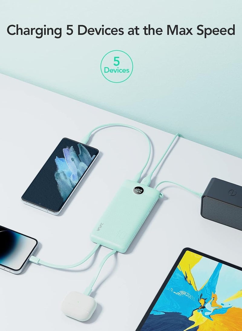 VRURC Portable Charger with Built-in Cables, 10000mAh LED Display USB C Power Bank - Image 2