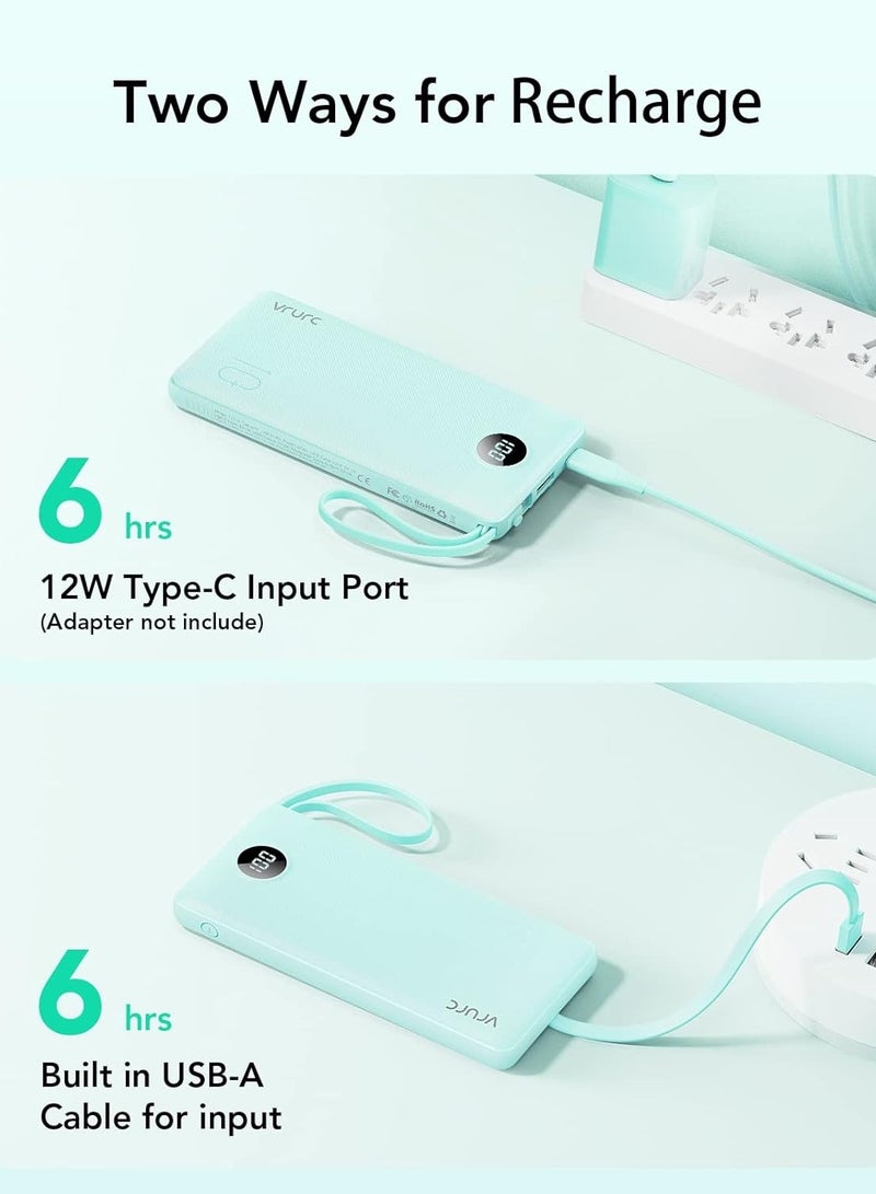 VRURC Portable Charger with Built-in Cables, 10000mAh LED Display USB C Power Bank - Image 3