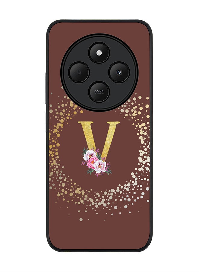 Stylizedd For Xiaomi Poco C75 Case,Slim fit Camera Protection, Shockproof Thin Phone cover - Custom Monogram Floral - V (Brown ) - Image 1