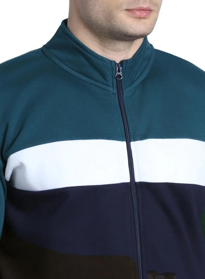 دينيس لينغو Regular Fit Navy Colourblocked Mock Neck Sweatshirt for Men - Polycotton, Full Sleeves