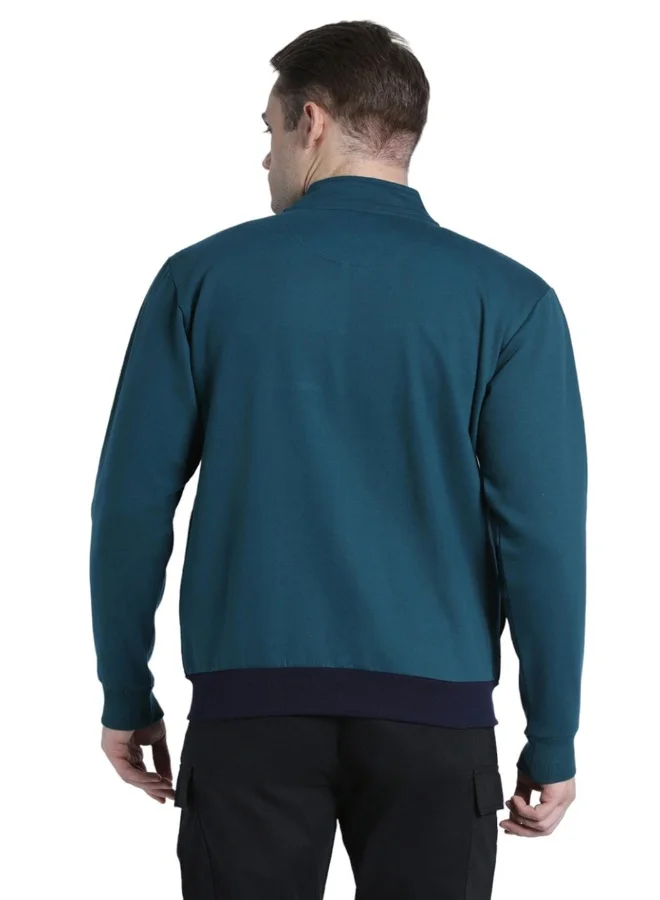 دينيس لينغو Regular Fit Navy Colourblocked Mock Neck Sweatshirt for Men - Polycotton, Full Sleeves
