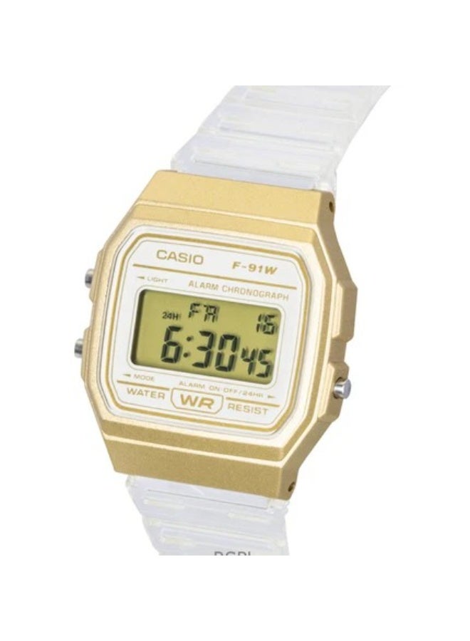 CASIO Vintage Digital Unisex Watch F-91WS-7A2, 38.2mm Gold Resin Case & Transparent Resin Strap, LED Light, Stopwatch, Alarm, 30 m WR - Image 4