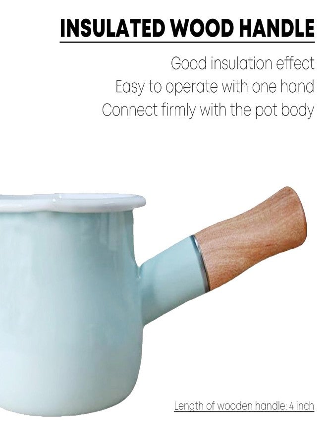 FARCADY 0.6qt Mini Enamel Milk Pot Insulated Wooden Handle 2 Pour Spouts Small Food Warmer Cute Saucepan (D015,Mint Green) - Image 4