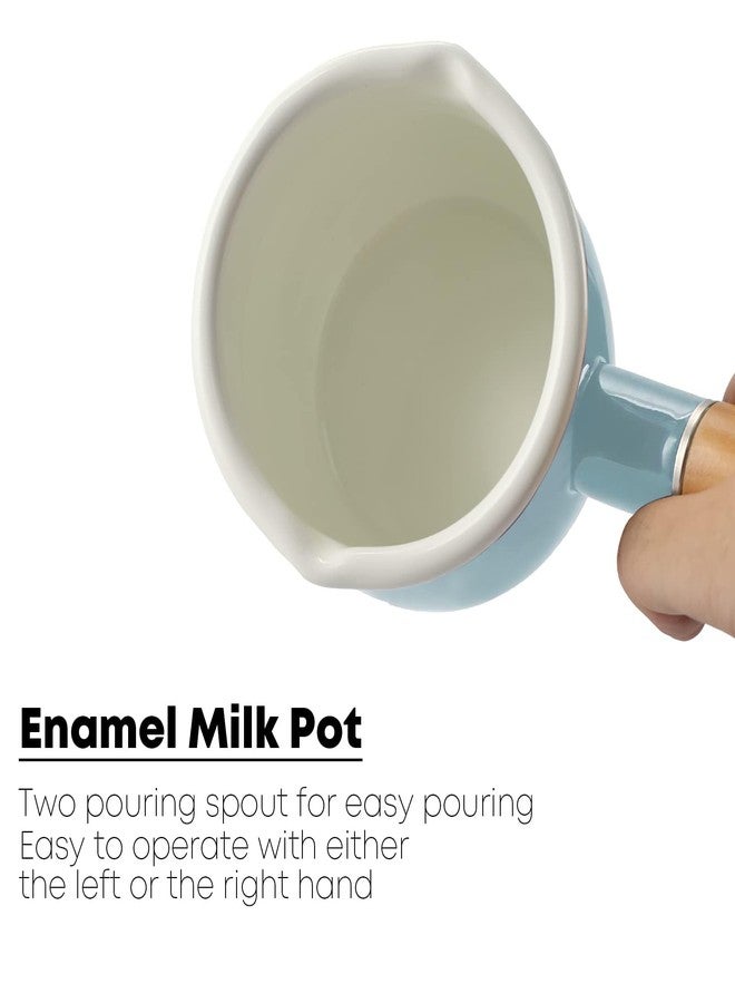 FARCADY 0.6qt Mini Enamel Milk Pot Insulated Wooden Handle 2 Pour Spouts Small Food Warmer Cute Saucepan (D015,Mint Green) - Image 5