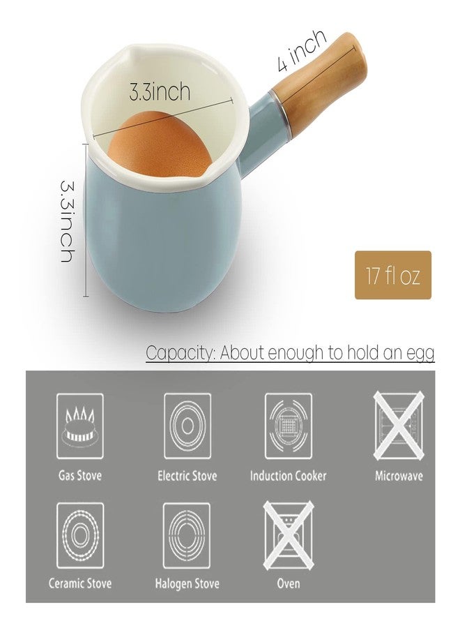 FARCADY 0.6qt Mini Enamel Milk Pot Insulated Wooden Handle 2 Pour Spouts Small Food Warmer Cute Saucepan (D015,Mint Green) - Image 3