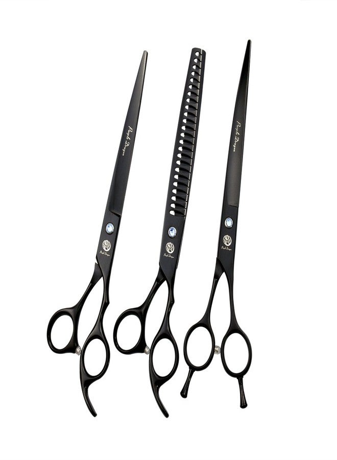 Purple Dragon 8.0 inch Professional Dog Grooming Hair Cutting Scissor &Curved Scissor&Chunker Shear Kit with Bag - for Pet Groomer or Family DIY Pet Use - Image 1