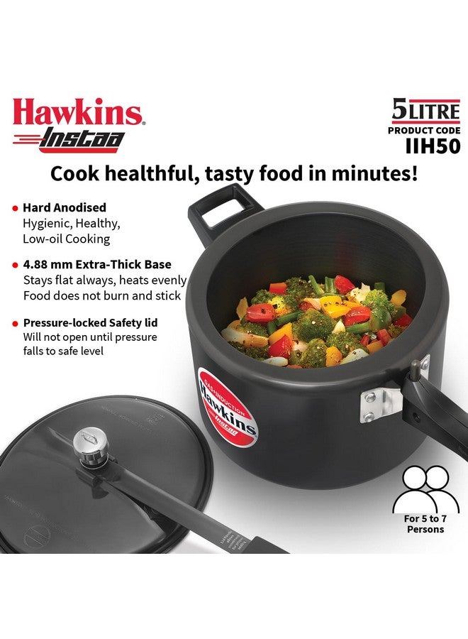 Hawkins 5 Litre Instaa Pressure Cooker, Induction Inner Lid Cooker, Tall Body Hard Anodised Cooker, Best Black Cooker, Black (Iih50) - Image 2