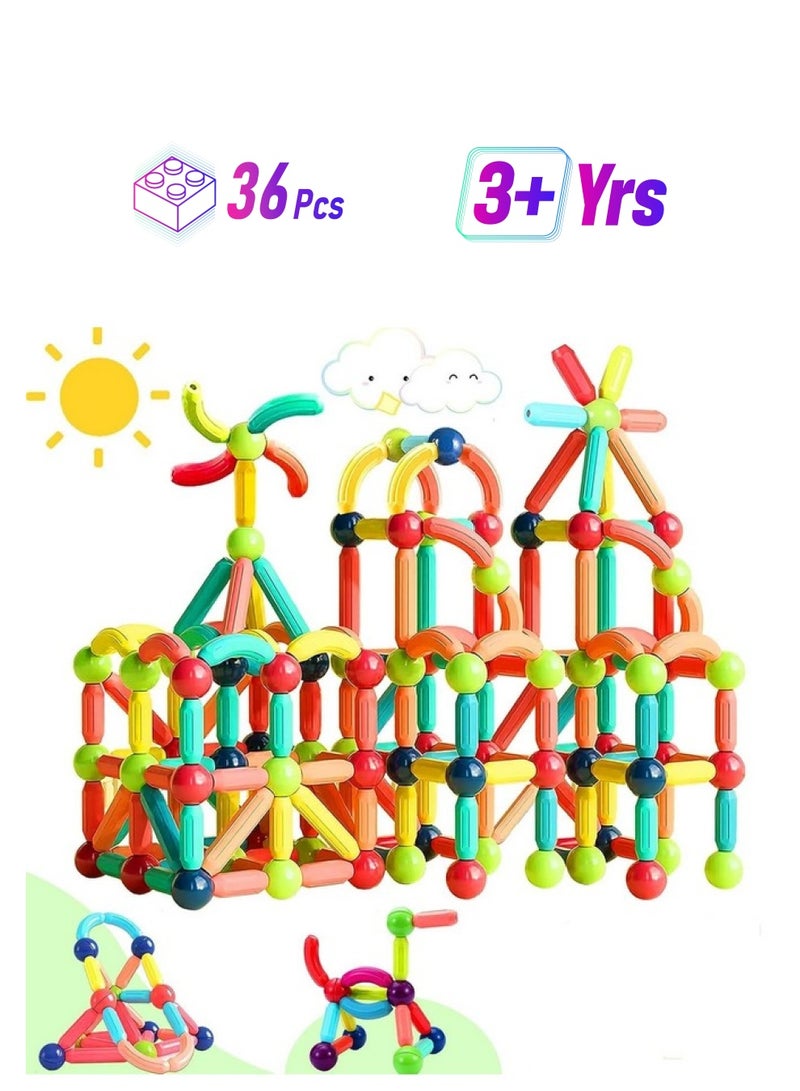 TEC TAVAKKAL Magnetic Sticks Building Blocks for Kids Toys for Girls | Magnetic Toys for Boys Age 3+ Year 4 5 6 7 8 10 12 14 Old Educational Stem Learning Magnet Stick with Balls Game Set (36 PCS) - Image 1
