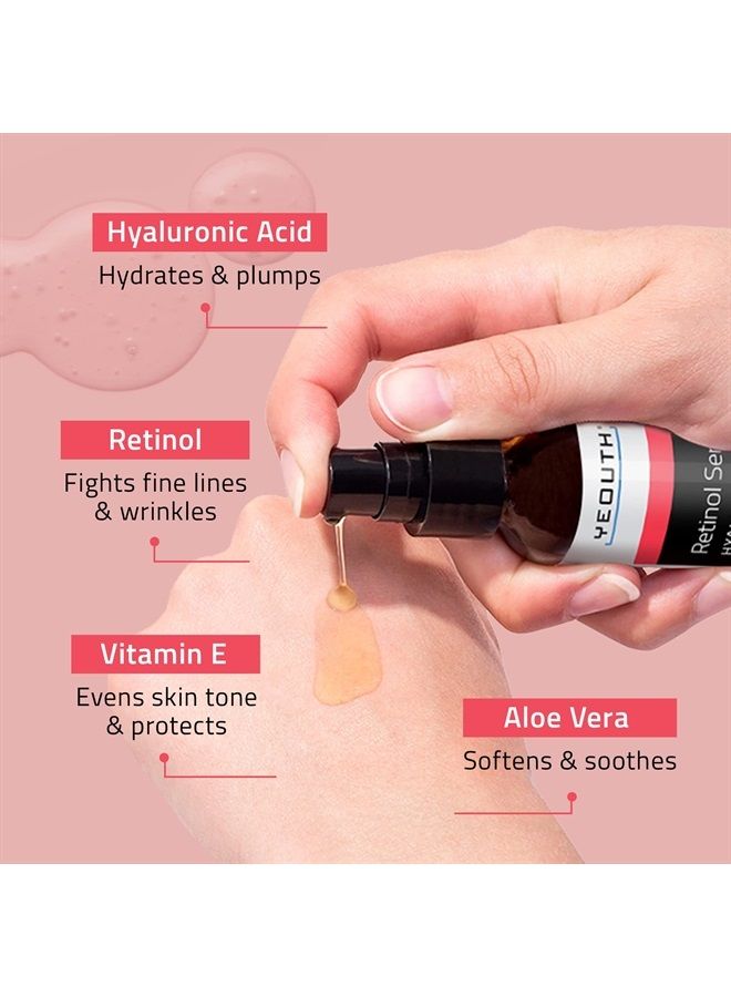 Yeouth Retinol Serum for Face with Hyaluronic Acid, Hydrating Night Serum for Face, Retinol for Acne, Wrinkle & Dark Spots, Anti Aging Serum, Retinol for Face, Skin Care Face Serum for Men & Women by YEOUTH - Image 3