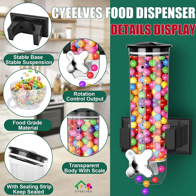 Cyeelves Cereal Dispenser, Food Dispenser Wall Mounted, Grain Dispenser Storage Containers with Cup, Single Control Candy Dispenser for Storing Snack Nut Coffee Beans, Kitchen Dry Cereal Dispenser, Black 50oz - Image 4