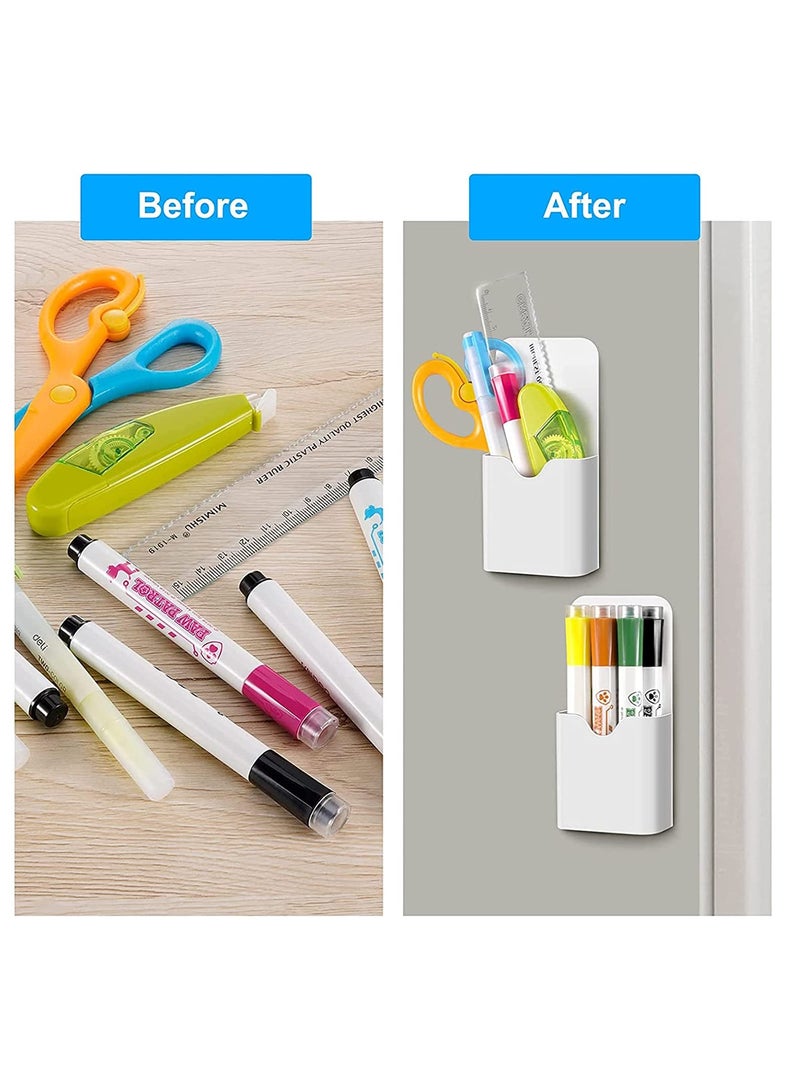 Magnetic Marker Holder, Pen Holder for Whiteboard or Fridge, Magnet Pencil Cup Storage Organizer for School, Office, Home, Locker and Metal Cabinets, 2 Pack (White) - Image 2