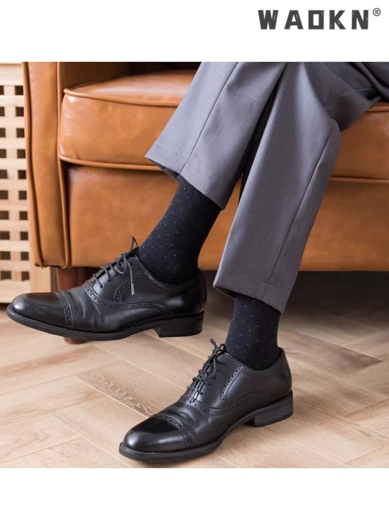 WAOKN Men's Dress Socks 5 Pairs Mens Combed Cotton Calf Business Formal Socks Soft Absorbent Breathable Classic Style Long Crew Casual Socks,Casual Cotton Stretchy Novelty Socks,Perfect for Everyday Wear - Image 2