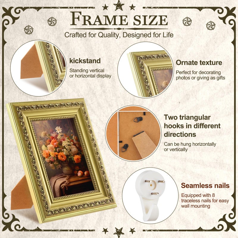 Novabright 8 Pcs Gold Vintage Picture Frames Gallery Wall Frame Set Antique Collage Photo Decor for Wall Mounting or Tabletop Display Multi Sizes 8x10, 5x7, 4x6 for Gallery Living Room - Image 4