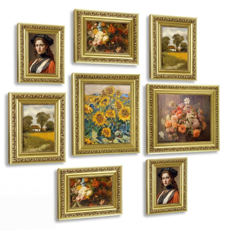 Novabright 8 Pcs Gold Vintage Picture Frames Gallery Wall Frame Set Antique Collage Photo Decor for Wall Mounting or Tabletop Display Multi Sizes 8x10, 5x7, 4x6 for Gallery Living Room - Image 1