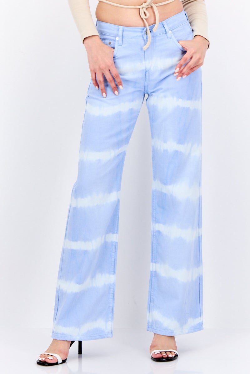 MANGO Women Regular Fit Stripe Wide Leg Jeans, Blue - Image 1