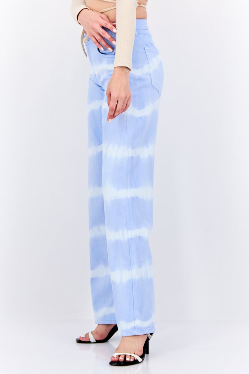 MANGO Women Regular Fit Stripe Wide Leg Jeans, Blue - Image 2