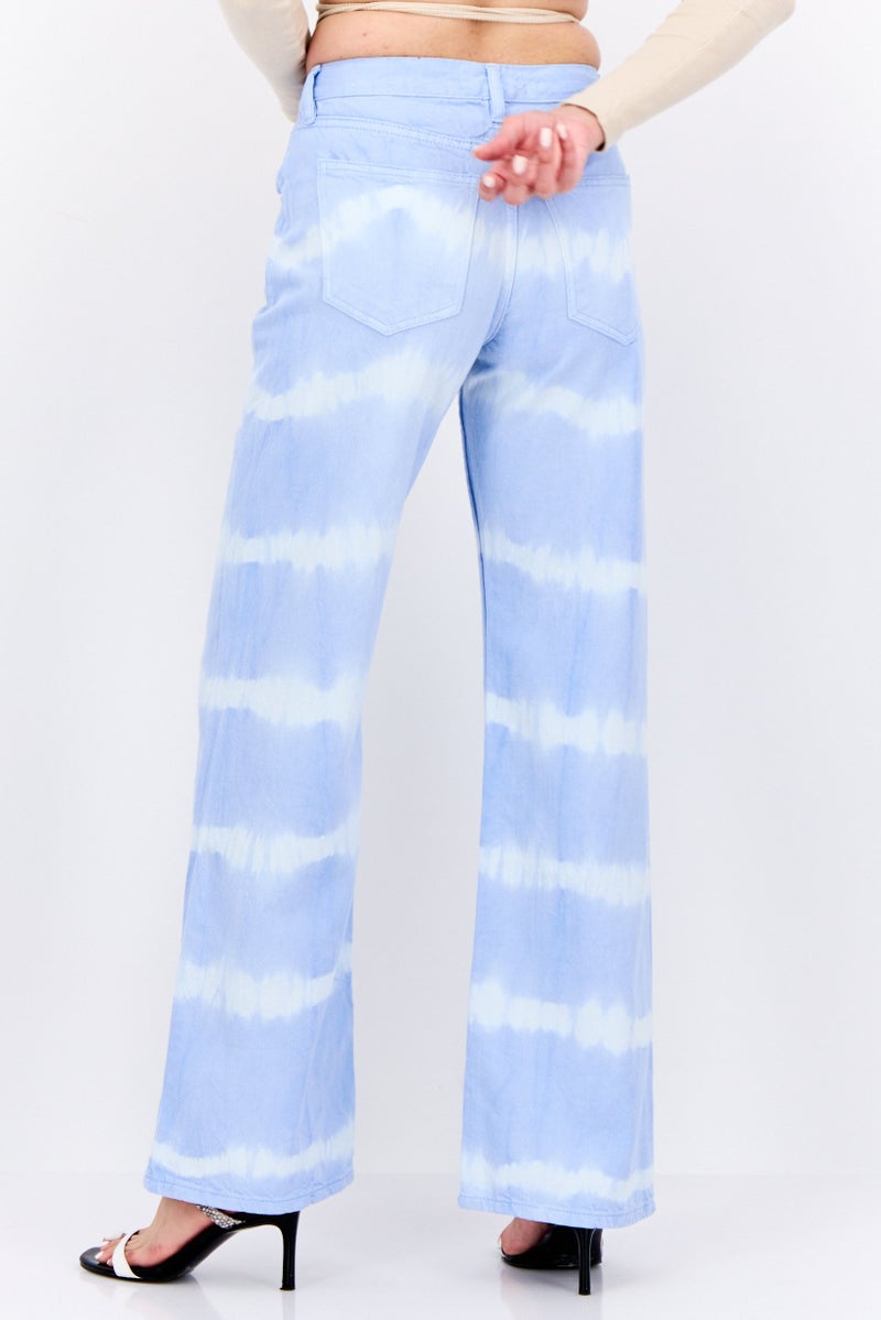 MANGO Women Regular Fit Stripe Wide Leg Jeans, Blue - Image 3