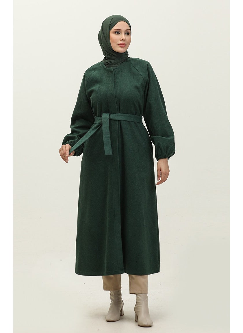 Sefa Merve - Hidden Buttoned Cashmere Coat 3200-03 Emerald Green - Image 1