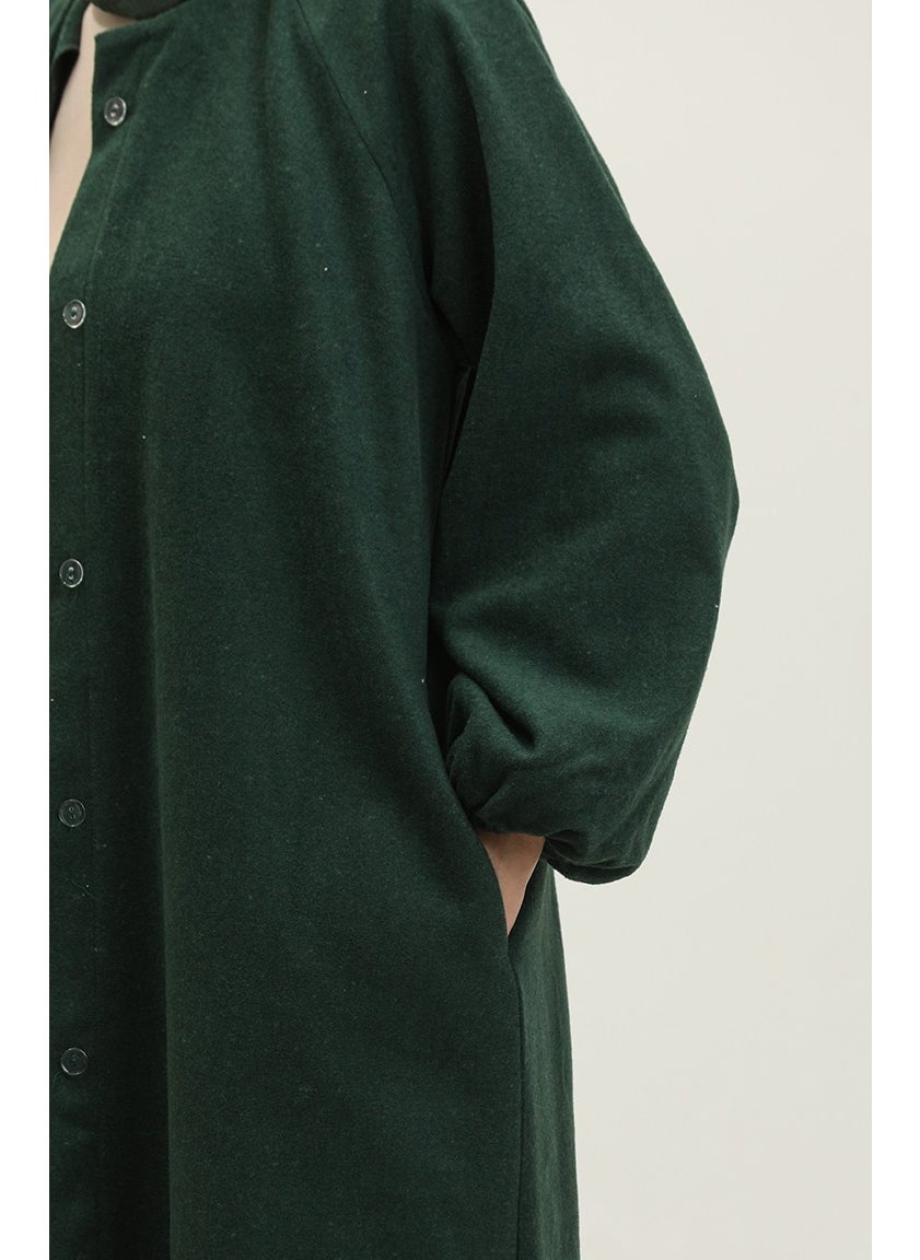 Sefa Merve - Hidden Buttoned Cashmere Coat 3200-03 Emerald Green - Image 1