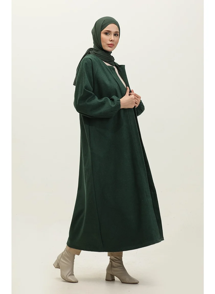 Sefa Merve Hidden Buttoned Cashmere Coat 3200-03 Emerald Green