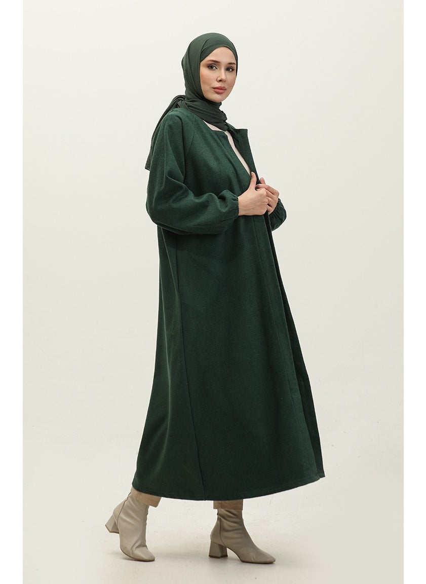 Sefa Merve - Hidden Buttoned Cashmere Coat 3200-03 Emerald Green - Image 1