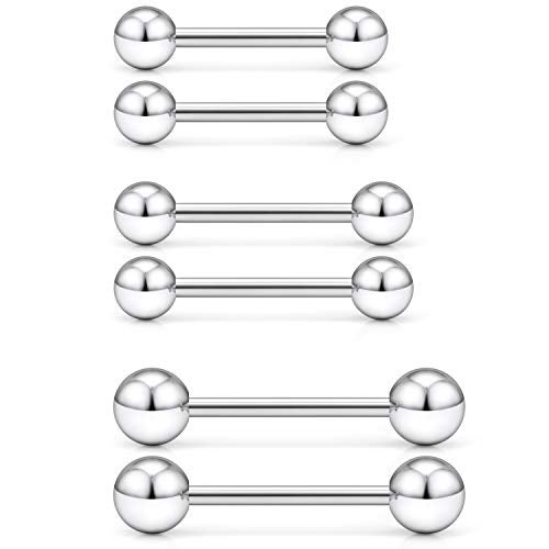 Ftovosyo Nipple Shield Barbell 12G 3 Pairs Stainless Steel Externally Threaded Tongue Ring Bar Body Piercing Jewelry 12mm 14mm 16mm Silver - Image 1
