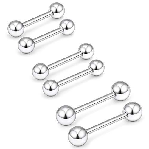 Ftovosyo Nipple Shield Barbell 12G 3 Pairs Stainless Steel Externally Threaded Tongue Ring Bar Body Piercing Jewelry 12mm 14mm 16mm Silver - Image 2