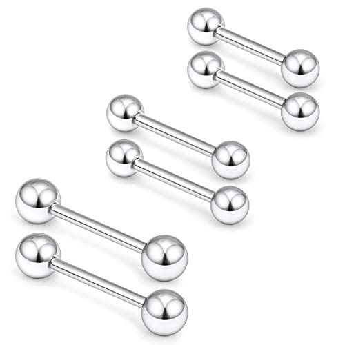 Ftovosyo Nipple Shield Barbell 12G 3 Pairs Stainless Steel Externally Threaded Tongue Ring Bar Body Piercing Jewelry 12mm 14mm 16mm Silver - Image 3