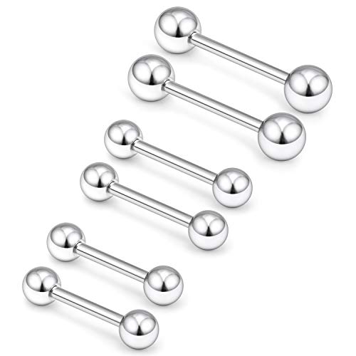 Ftovosyo Nipple Shield Barbell 12G 3 Pairs Stainless Steel Externally Threaded Tongue Ring Bar Body Piercing Jewelry 12mm 14mm 16mm Silver - Image 4