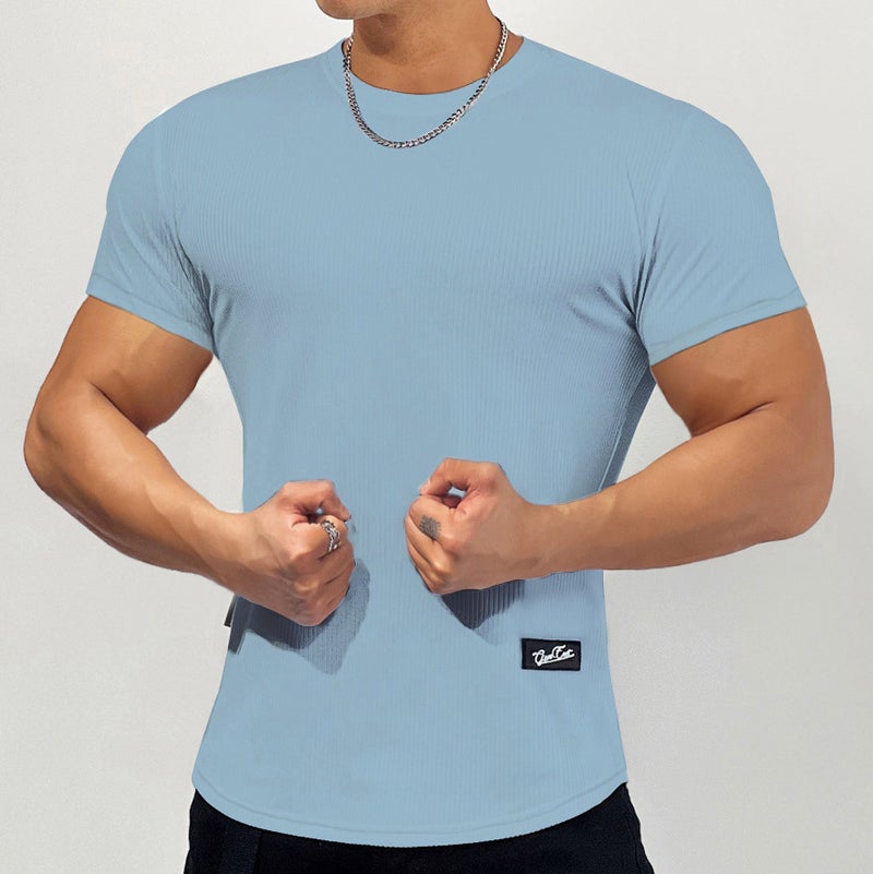 2023 New Men's Fitness Training Short-sleeved T-shirt Elastic Loose Spring and Summer Pullover Top Solid Color Base Shirt - Image 1