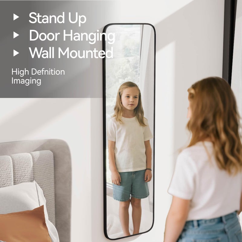 SCWF-GZ 57x16 Door Hanging Full Length Mirror, Floor Stand (Height 5.7ft just Body in1.3ft) Wall Mounted Metal Frame Rectangle Dressing Mirrors for Bedroom Bathroom Room 57 inch Black - Image 5