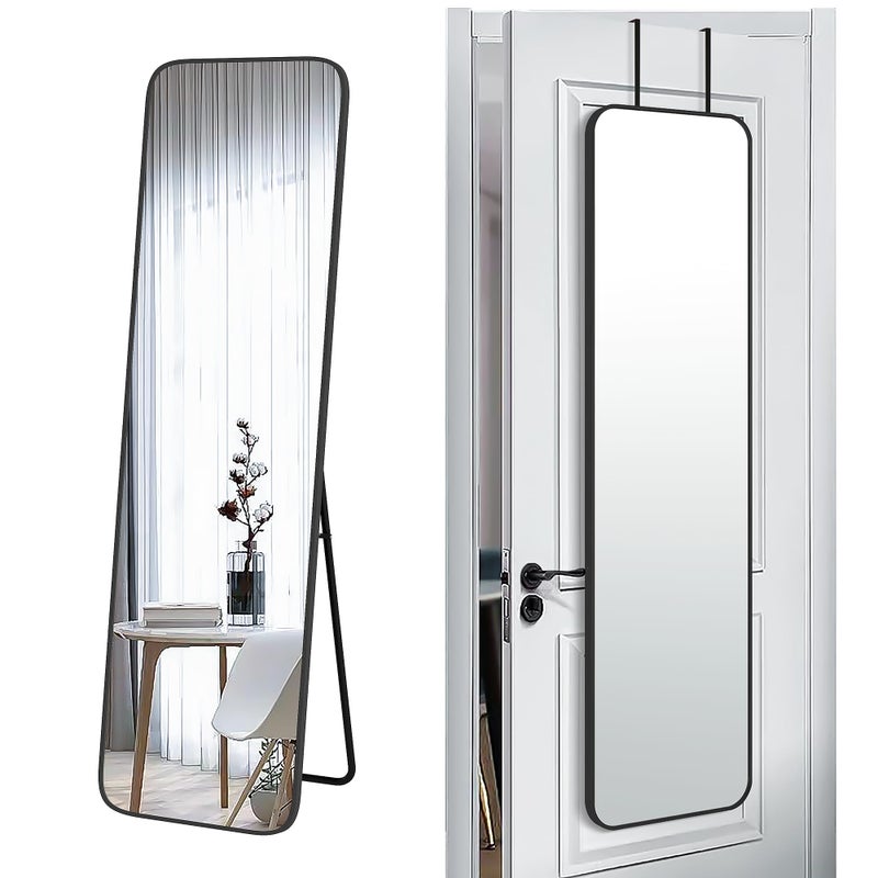 SCWF-GZ 57x16 Door Hanging Full Length Mirror, Floor Stand (Height 5.7ft just Body in1.3ft) Wall Mounted Metal Frame Rectangle Dressing Mirrors for Bedroom Bathroom Room 57 inch Black - Image 1