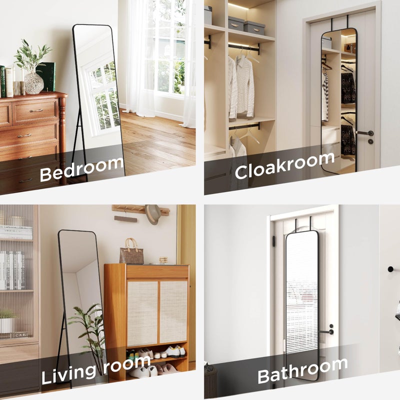 SCWF-GZ 57x16 Door Hanging Full Length Mirror, Floor Stand (Height 5.7ft just Body in1.3ft) Wall Mounted Metal Frame Rectangle Dressing Mirrors for Bedroom Bathroom Room 57 inch Black - Image 2