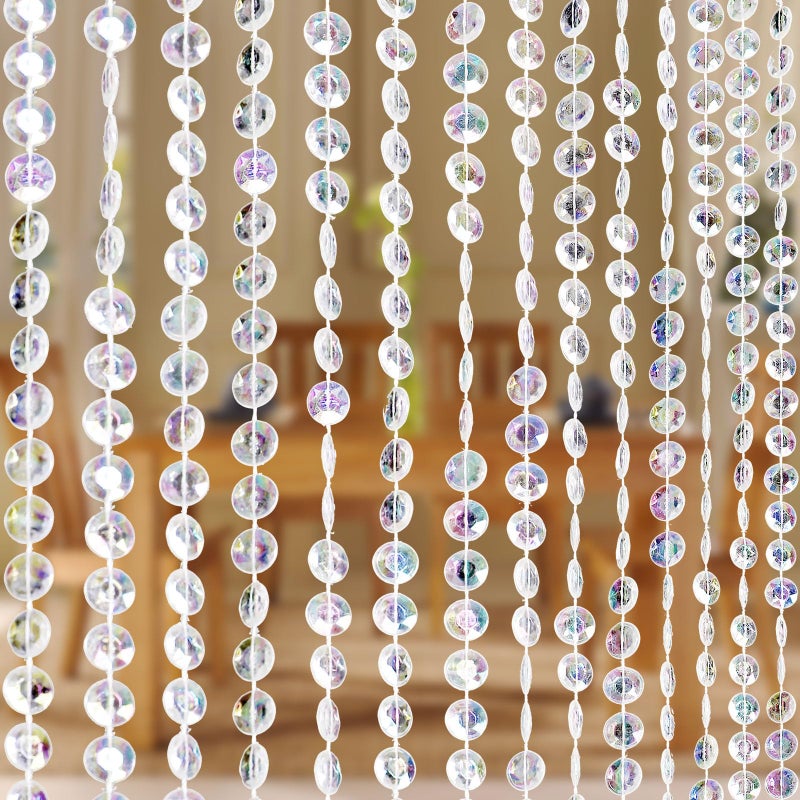 Boshen 3FTx65FT Crystal Beaded Curtain Door Beads 36 Strands Clear Acrylic Beads Hanging Room Divider Crystal Iridescent Diamond Cut Curtain Doorway Curtain for Room Doorway Divider Party Decor